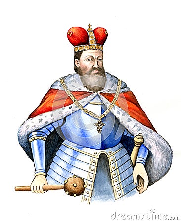 Russian Medieval King Daniel of Galicia. Watercolor hand drawn portrait. Stock Photo